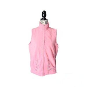 Vintage Pink Embroidered Fleece Vest Sz Large
